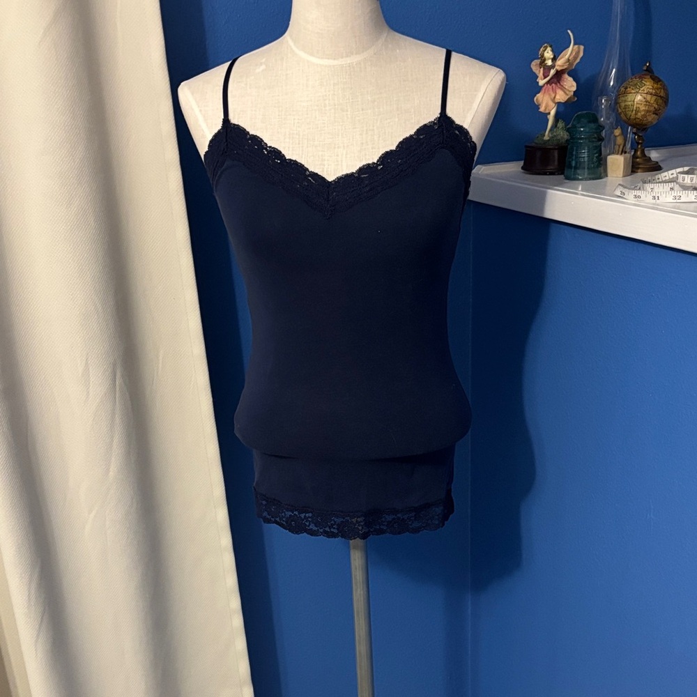 American Eagle Outfitters Navy Lace Trim Tank Top